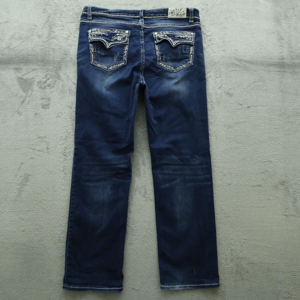 Grace in L.A Jeans Junior's 17 High-Rise Straight Denim 32" Inseam Distressed